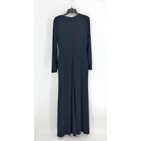 LAUREN RALPH LAUREN Evening Gown 12 Navy Blue V-Neck Maxi Dress Knot Front NWT - Picture 6 of 9
